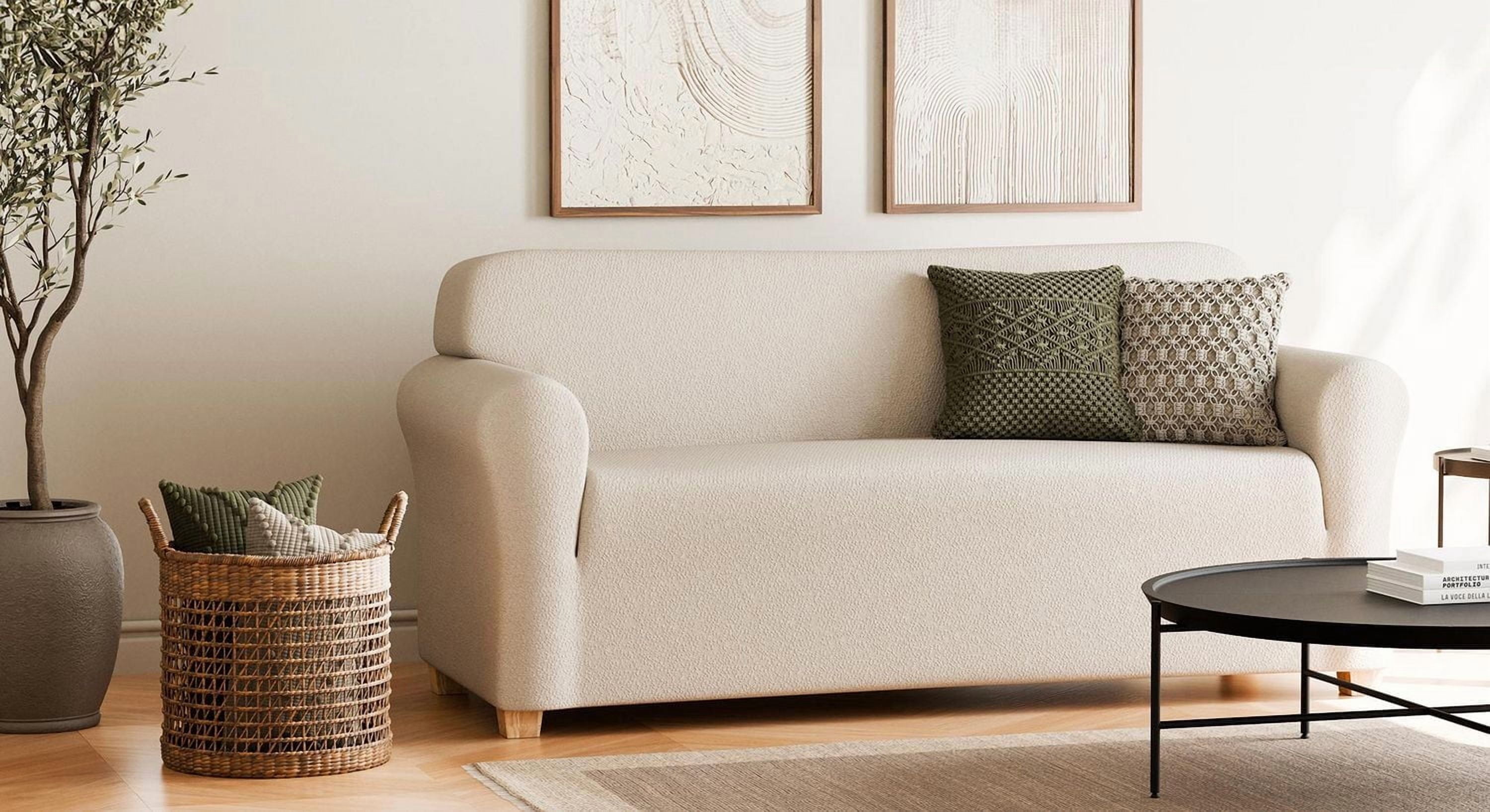 SmartFit Boucle Stretch Sofa Recycled Fabric Slipcover, 1-Piece, Machine Washable