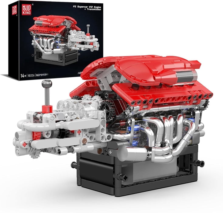 Mould King V12 Engine Model Kit That Runs, 863PCS STEM Building Set with Motorized Moving Pistons & Transmission, DIY Mechanical Engine Toy for Adults & Teens 14+