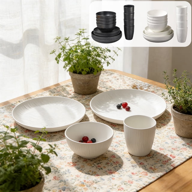 16-Piece Shatterproof Plastic Dinnerware Set - Microwave Safe Plates, Bowls & Cups for Home & Kitchen