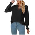 thumbnail image 1 of IROINID Reduced Womens Long Sleeve V-Neck Shirts Lounge Comfortable Solid Color Ruffle Sleeve Tops Blouse,Black, 1 of 5