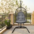thumbnail image 3 of Patiojoy Modern Rattan Hanging Egg Swing Chair w/Stand Foldable Cushioned Hammock Gray, 3 of 5