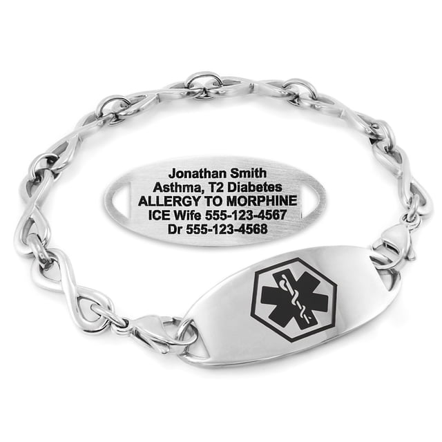 MedicEngraved Stainless Steel Custom Medical Alert Bracelet - 6mm Infinity Link