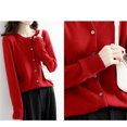 thumbnail image 5 of Hontri Cardigans pour Femmes Légers Offres à Moins de 15 $, Cardigan Basique pour Femmes à Col Rond, Manches Longues, Boutonné, Manteau Court en Molleton à Col Rond pour Femmes Rouge TTG, 5 of 5