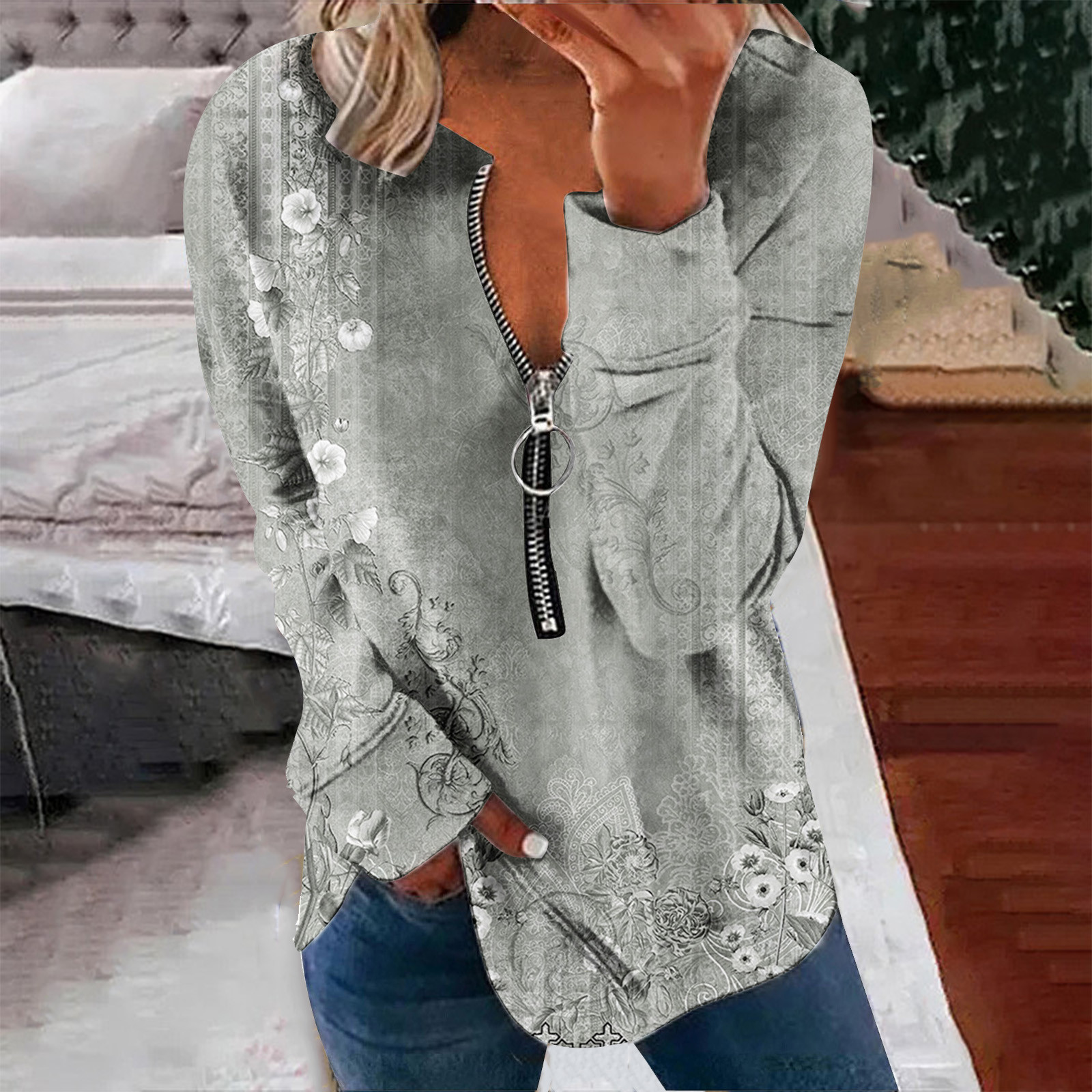 Chandails à Capuchon Mode pour Femmes 2023 Hauts Automne Manches Longues Ample Chandail à Enfiler Chemise Chic Décontracté Dames Rayé Col Rond Chandails 50 % de Rabais Liquidation Costumes d'Halloween/Noël