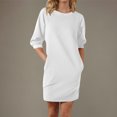 thumbnail image 2 of cfhntfmh Robes Décontractées pour Femmes Robe Chandail en Molleton Confortable à Col Rond Ample à Manches 3/4 Mini avec Poches, 2 of 6