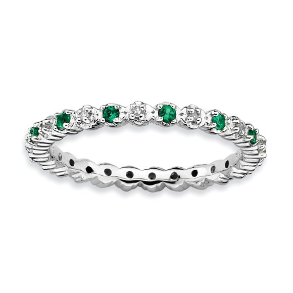 Sterling Silver Stackable Expressions Cr. Emerald & Diamond Ring Size 6
