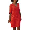 thumbnail image 1 of 2025 et Robe Courte Décontractée en Lin pour Femmes Manche Vacances Semi Décontractée Petite Robe Midi Robe d'Été Mini à Col en V pour Femmes Robe Couleur Unie Robe Décontractée pour Femmes, 1 of 7