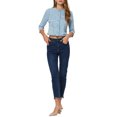 thumbnail image 2 of INSPIRE CHIC Veste Courte en Denim pour Femme à Col Rond Manches 3/4 Veste en Jean Décontractée Effilochée Bleu Pâle TG, 2 of 5
