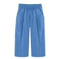 thumbnail image 4 of Timegard Capri Pants for Women Cotton Linen Elastic Waisted Ruched Casual Loose Trousers with Pockets, 4 of 4