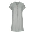 thumbnail image 4 of FcBaudy Robe à Manches Courtes Col en V Longueur Genou, Robes d'Été pour Femmes, Robes Décontractées pour Femmes Col Rond Manches Courtes avec Poches Fendue à Ourlet Croisé Robe pour Femmes, 4 of 5