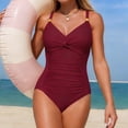 thumbnail image 2 of Jovati One-Piece Swimsuit for Women, V-Neck Padded Tankini with Adjustable Straps, Ruched Tummy Control, Nylon Spandex Blend, Solid Color, Beach Pool Wear, 2 of 7