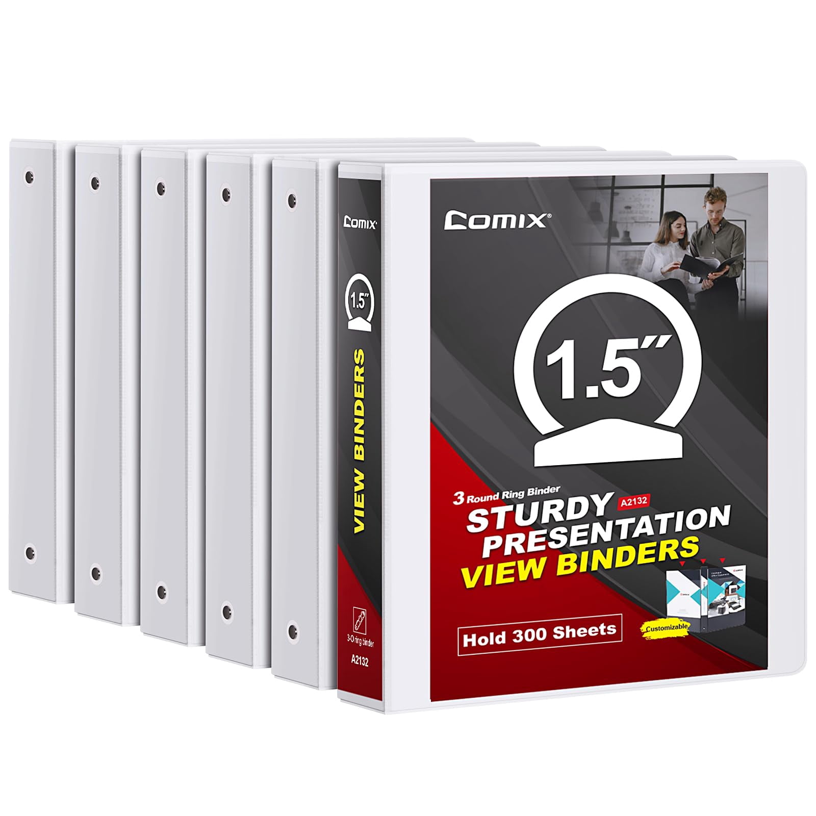 COMIX Sturdy 3 Ring Binder 1.5 inch with Clear View Cover, 1-1/2" Round Ring View Binder, PVC-Free, 300 Sheets Capacity of US Letter Size Paper, Office &iuml;&#2013265922