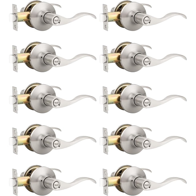 Levier de Porte en Nickel Satiné pour l'Intimité, Boutons de Porte Modernes pour Intérieur, pour Chambre et Salle de Bain, Poignée de Porte Robuste, Levier Ondulé Réversible