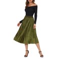 thumbnail image 2 of INSPIRE CHIC Jupe Plissée en Velours pour Femme à Taille Haute Élastique, Ourlet Évasé Évasé, TP Vert Armée, 2 of 6