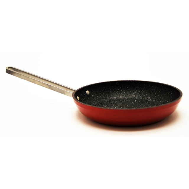 Starfrit The Rock 6" (16cm) Fry Pan with red exterior and black speckled non-stick Rock.Tec surface, riveted stainless steel handle, dishwasher safe, suitable for cooking individual portions on gas, electric, ceramic, and halogen stovetops.