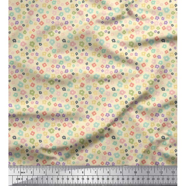 Soimoi Modal Satin Fabric Flower Artistic Print Fabric by the Yard 42 Inch Wide