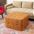 thumbnail image 3 of Bumble Mid-Century Modern 30-inch Square Genuine Leather Ottoman inTan, 3 of 3