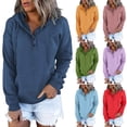 thumbnail image 3 of EQWLJWE Womens 2023 Hooded Snap Button Collar Drawstring Hoodies Pullover Sweatshirts Fall Long Sleeve Tops Shirts with Pocket Plus Size Oversized Sweatshirts For Women Halloween, 3 of 5
