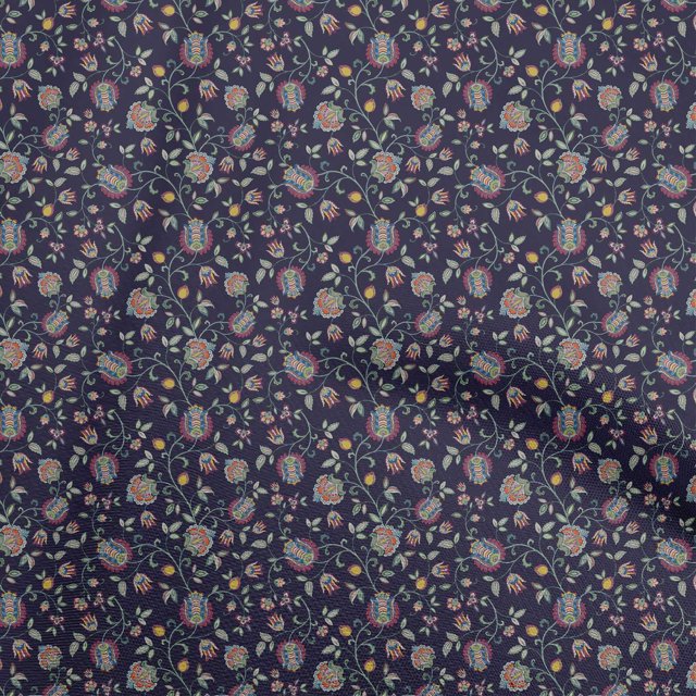 oneOone Polyester Spandex Navy Blue Fabric Jacobean Floral Sewing Material Print Fabric By The Yard 56 Inch Wide