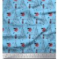 thumbnail image 1 of Soimoi Blue Modal Satin Fabric Champagne,Glass & Tree Christmas Decor Fabric Printed Yard 42 Inch Wide, 1 of 3
