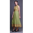 thumbnail image 3 of Bimba Robe Anarkali Vert Olive à 4 Feuilles, Col Mandarin, Sans Manches, Kurtis pour Femmes, Robe Maxi à Imprimé, XX-Grand, 3 of 6
