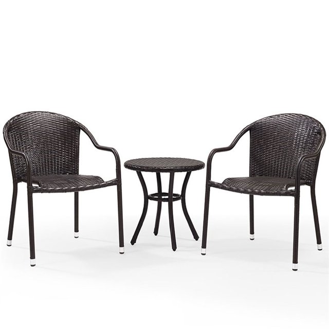 Bowery Hill 3 Piece Wicker Patio Bistro Set in Brown