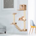 thumbnail image 2 of PawHut Wall Mounted Cat Tree with Scratching Post Condo Bridge Cat Climbing Shelves Furniture, Brown, 2 of 10