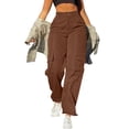 thumbnail image 2 of Timegard Pantalon Cargo pour Femmes Taille Haute Jambe Droite Actif Randonnée Pantalon d'Extérieur Automne Couleur Unie, 2 of 6
