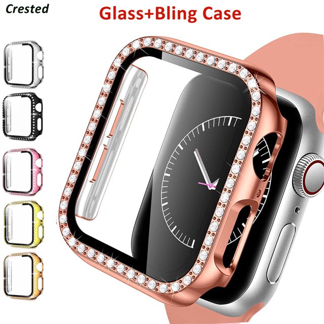 Apple Watch Case Series 7 45mm Bling Rhinestone Apple Watch Protective Case Bumper Frame Screen Protector Case Cover for Women Girl iWatch Series 45mm