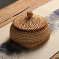 thumbnail image 1 of Handmade Woven Rattan Storage Basket with Lid Multipurpose Organizer Box Decorative Wicker Bin for Kitchen Shelf Desktop Picnic Food Bread Keys Entryway Living Room Bedroom Bathroom Decor, 1 of 4