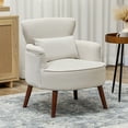 thumbnail image 2 of HOMCOM Upholstered Accent Chair with Wood Legs, Living Room Chair, Cream, 2 of 10