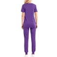 thumbnail image 3 of Scrubs Set for Women V-Neck Stretch Scrub Top and Drawstring Jogger Pants with 6 Pockets Anti Wrinkle Soft Nursing Uniform Set Solid Color Short Sleeve Long Pants Work Suit Purple, 3 of 4