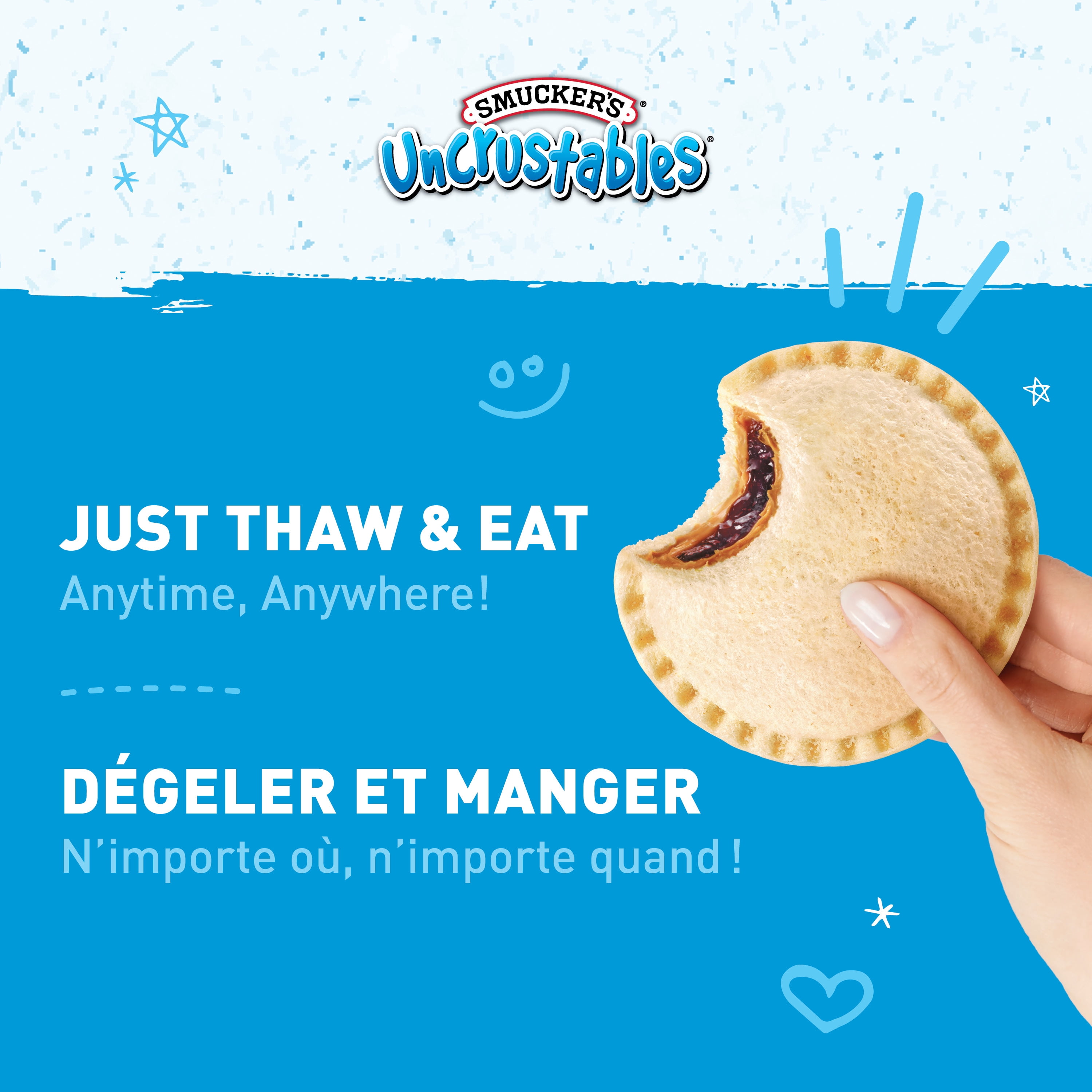Smucker's Uncrustables Peanut Butter and Grape Flavoured Spread Sandwich, Frozen,58g, Pack of 4