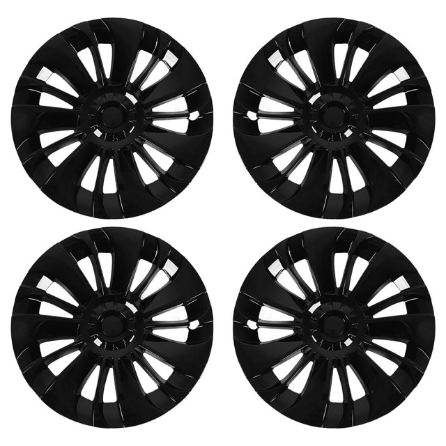 4 Pcs Embout de Moyeu de Roue 19 Po Résistance au Vent Faible Remplacement Protecteur pour Tesla Modèle Y 20212023 Noir Brillant