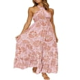 thumbnail image 4 of Robe Maxi d'Été Sans Manches à Encolure Croisée à Carreaux Découpée Dos Nu Fluide Rose TG, 4 of 7