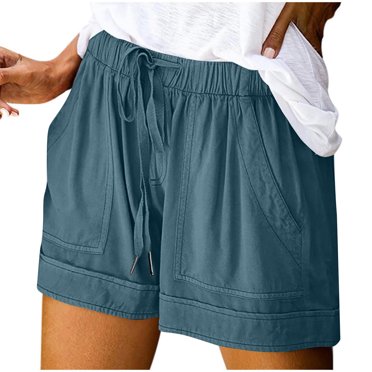 LMKIHUSA Summer Shorts for Women with Pockets Quick Dry Shorts Plus Size Loose Fit Shorts Drawstring Elastic Waist Shorts Running Athletic Gym Lounge Shorts Navy,XXXL