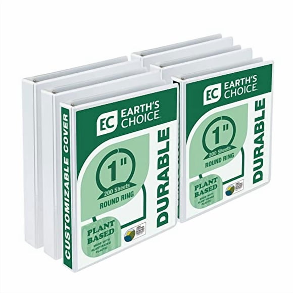 Samsill Anneau Rond Durable de 1 Po à Base de Plantes, Fabriqué aux É.-U., Classeur pour Vue, Écologique, Biosourcé Certifié USDA, Lot de 6, Blanc