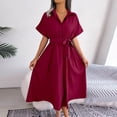 thumbnail image 1 of Mefallenssiah Robe Chemise Décontractée pour Femme à Col en V, Couleur Unie, Ample, à Nouer, 1 of 7