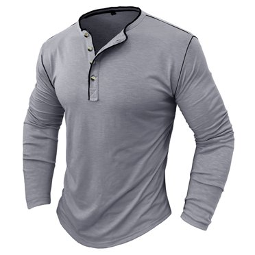 RKSTN T-Shirts à Manches Longues pour Hommes Musclés Robustes Basiques Unis Couleur Unie T-Shirt Blouse à Col en V Hauts avec Boutons