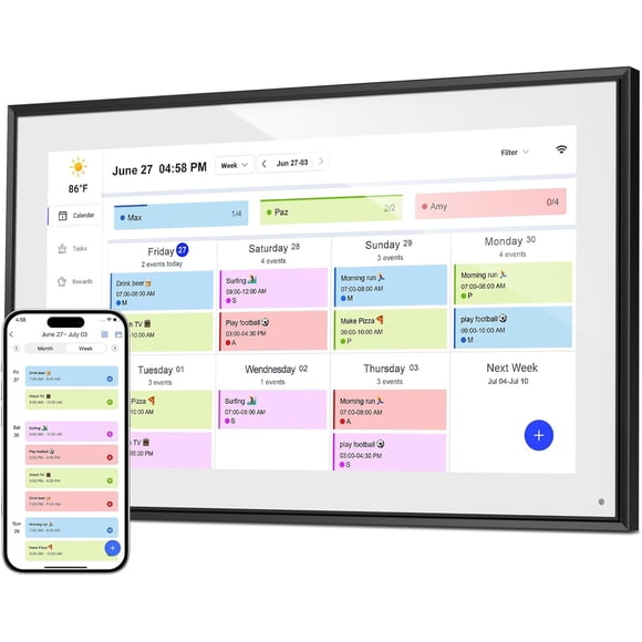 Canupdog 15.6 Inch Digital Calendar, HD Touchscreen Smart Photo Display for Family Schedules, 32GB Electronic Calendar Chore Chart + To-do List, Wall Mount & Desktop Stand