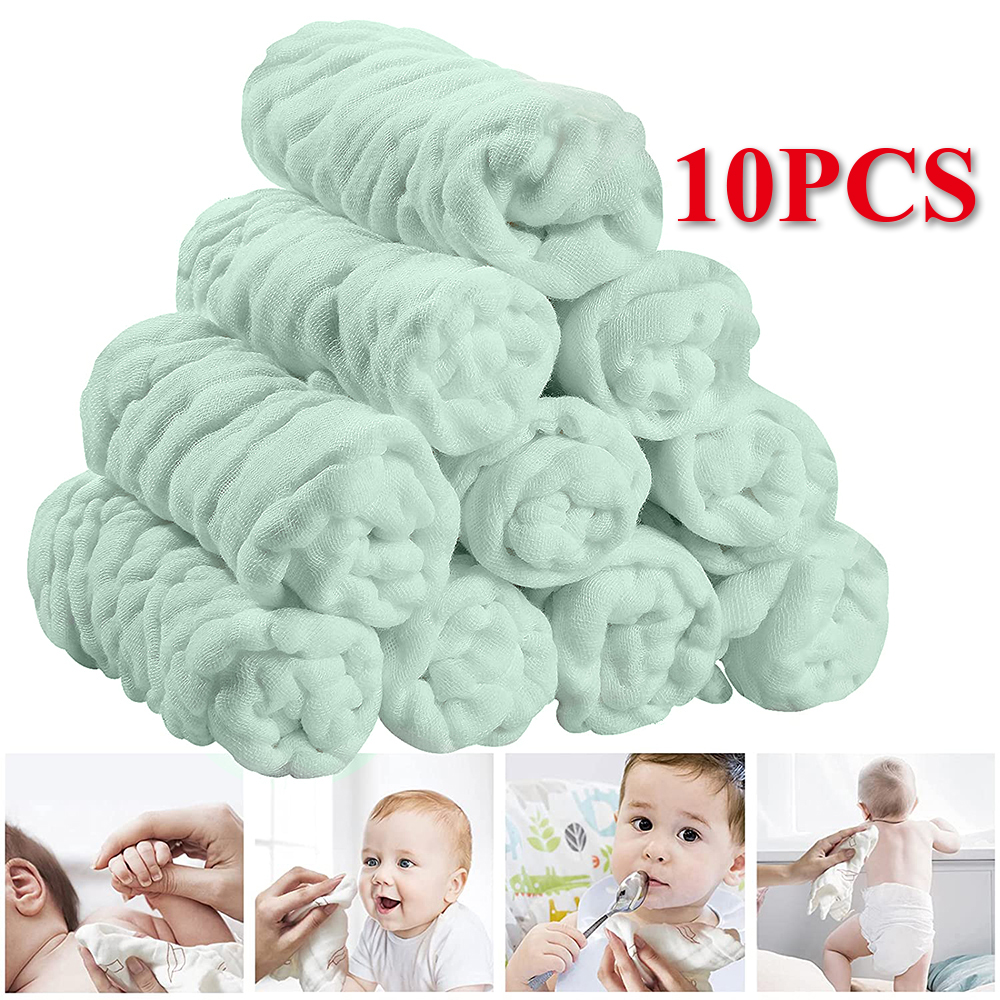 Muslin Baby Wipes - Ultra Soft Cotton Wash Cloths for Newborn, Super Absorbent Face and Bath Towel and Reusable Baby Wipes for Sensitive Skin. 10 pack - 10 x 10 inches