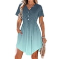 thumbnail image 1 of LOVZFMLL Robe d'Été Décontractée pour Femme à Manches Courtes, Col en V, Boutonnée, Robe de Plage pour Vacances et Voyages avec Poches, Vert Menthe, 3TG, 1 of 9