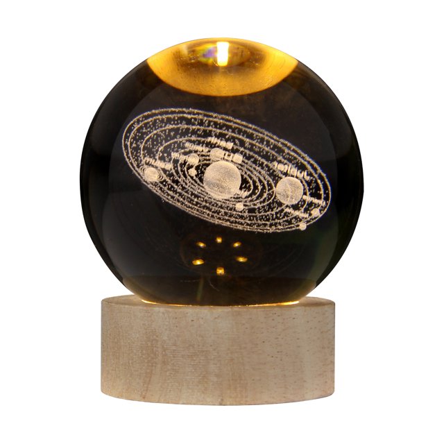 3D Crystal Ball with Warm Light Wooden Base Small Night