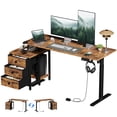 thumbnail image 4 of GUNAITO Computer Desk 66" × 23.6" Electric Standing Desk with 3 Drawers Height Adjustable Stand Up Table Ergonomic Sit Stand Desk with Splice Board for Home Office Rustic Brown, 4 of 11