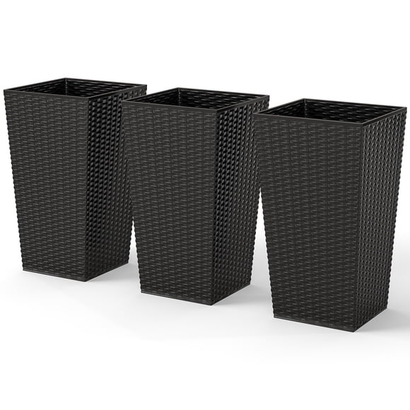 Outsunny Ensemble de 3 Grands Bacs à Plantes, Ensemble de Pots de Fleurs pour Intérieur et Extérieur, Noir