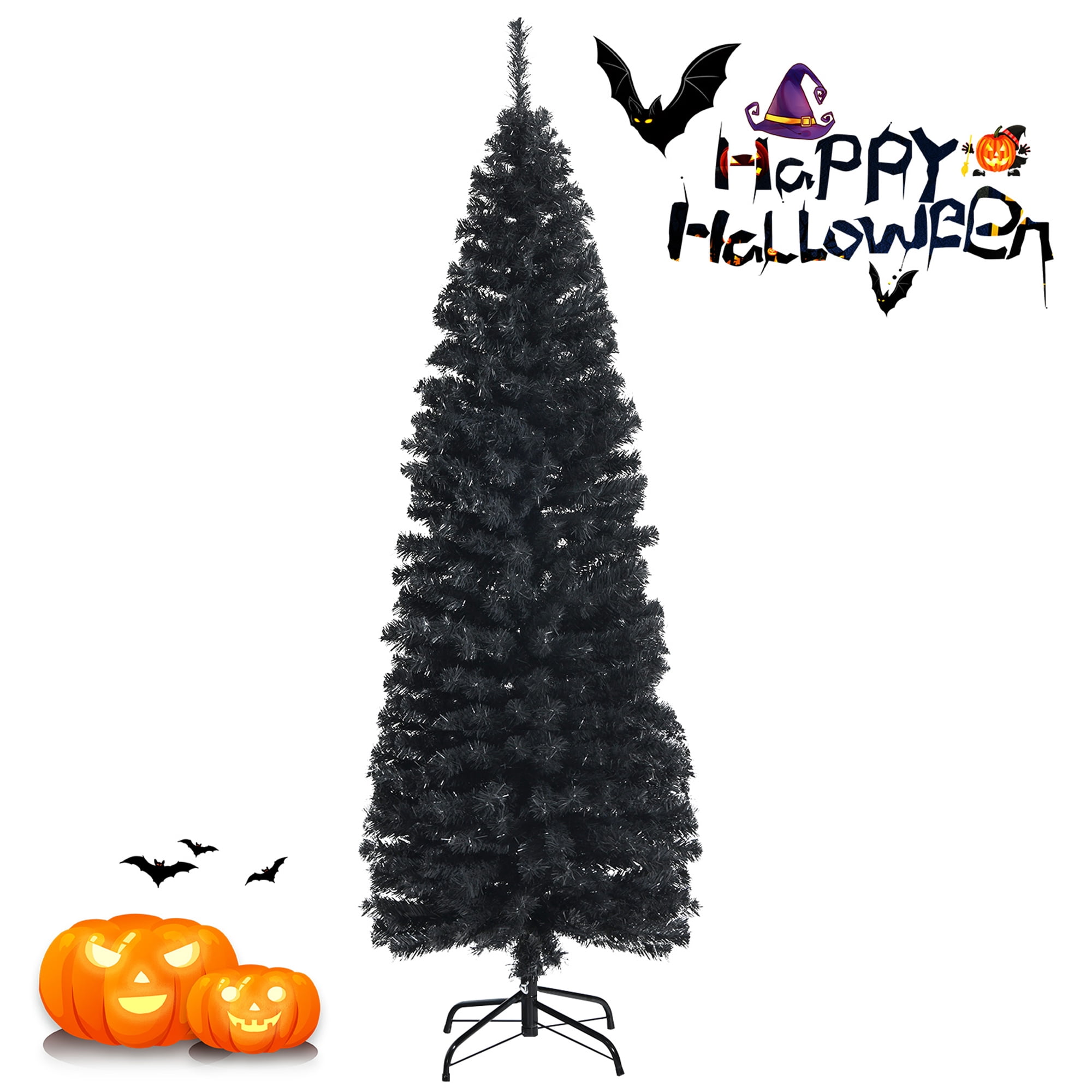 Gymax 6ft Unlit Black Halloween Pencil Tree Christmas Tree W/ 520 Pvc Branch Tips