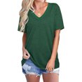 thumbnail image 1 of Nouveau T-Shirt Décontracté Col en V pour Femmes Manches Courtes Haut Ample Blouse Patchwork, 1 of 2