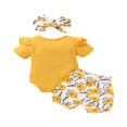 thumbnail image 3 of Twins Baby Girl Outfits Set Short Sleeve Ruffled Romper+Shorts+Headband, 3 of 5
