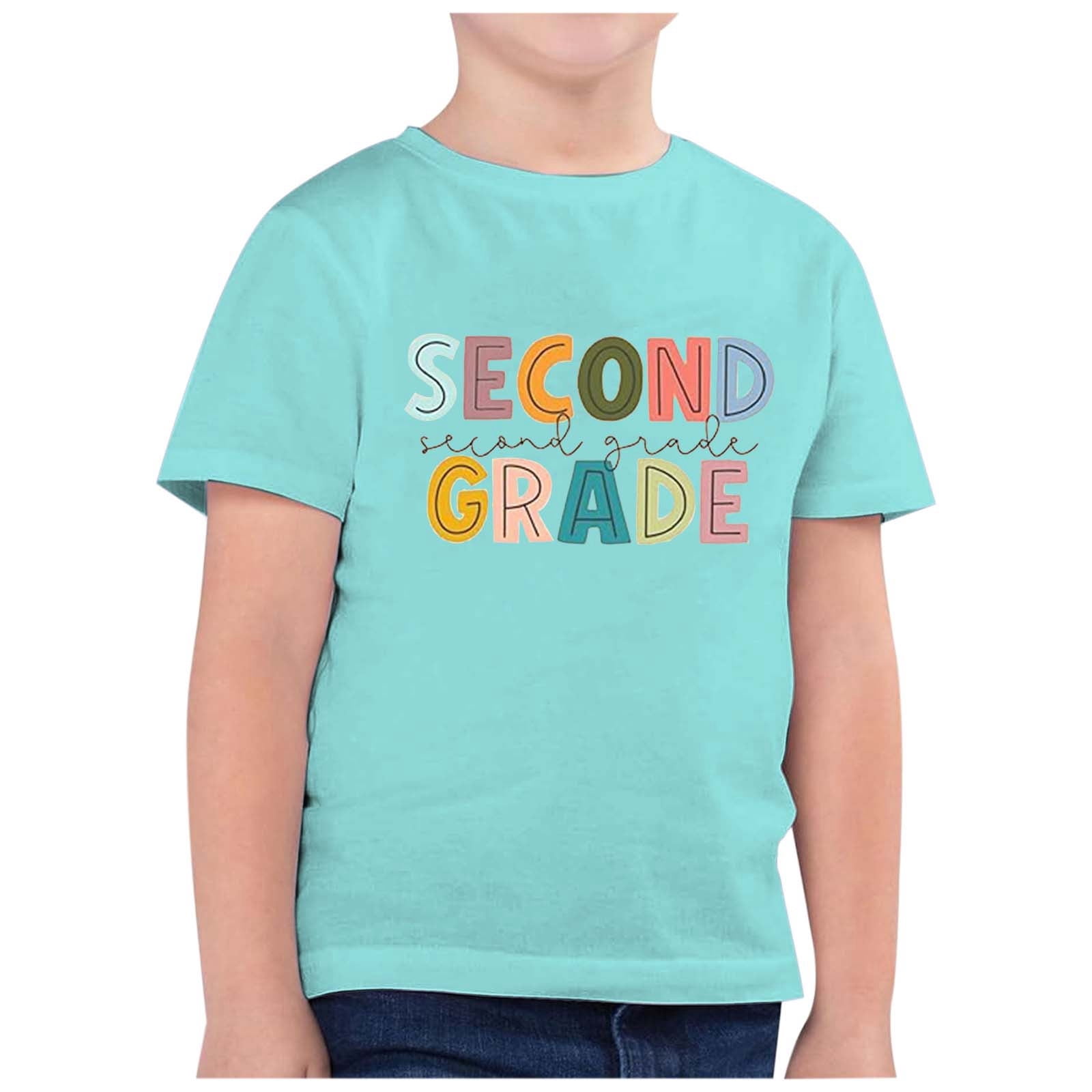 TZEWGL Hauts pour Fille Garçon Rentrée Scolaire Saison Imprimé Col Rond Manches Courtes Vêtements pour Filles Garçons Taille 12-13T