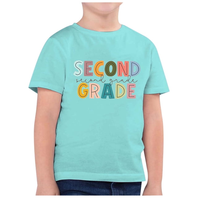 TZEWGL Hauts pour Fille Garçon Rentrée Scolaire Saison Imprimé Col Rond Manches Courtes Vêtements pour Filles Garçons Taille 12-13T